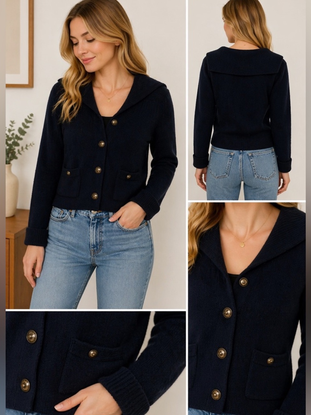 J.Crew Angora Blend Cardigan Navy Button Front Sweater Medium Classic Preppy
